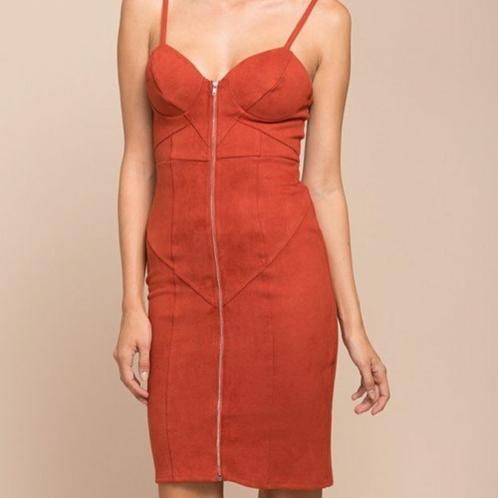 ANGEL BIBA Rusty orange faux suede bodycon